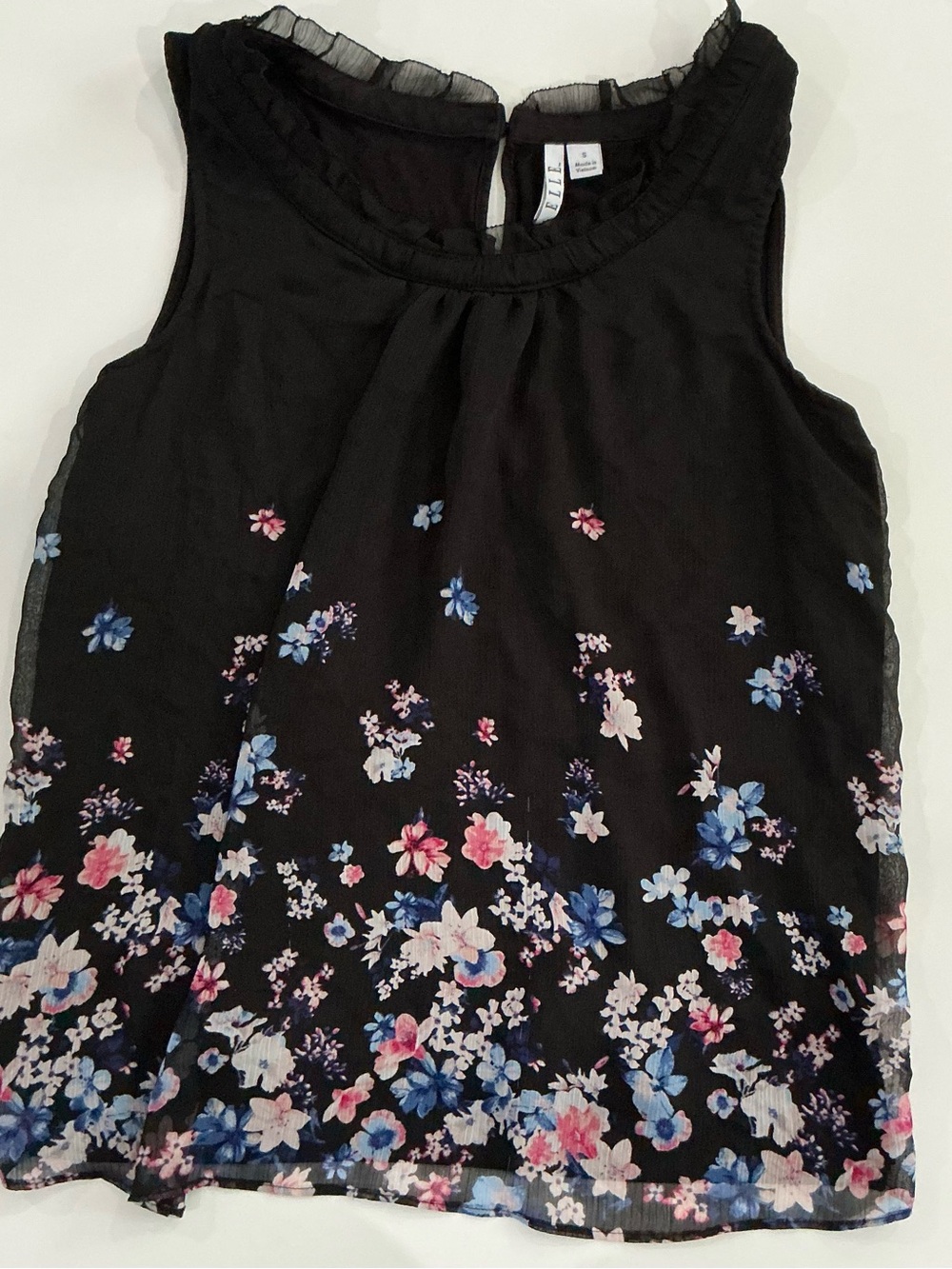 Elle Black Sleeveless Floral Camisole with Pink & Blue Flowers